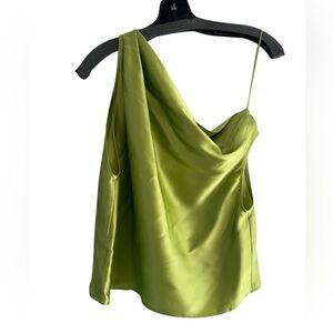 The Sei Draped One Shoulder Silk Satin Top In Green- NEW WITH TAGS!